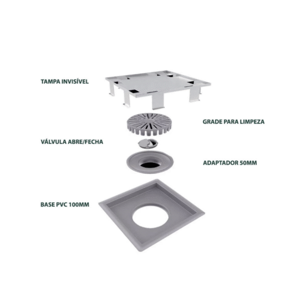 Ralo Quadrata Base PVC com Tampa Oculta 15X15CMS - Selmetal - Image 3