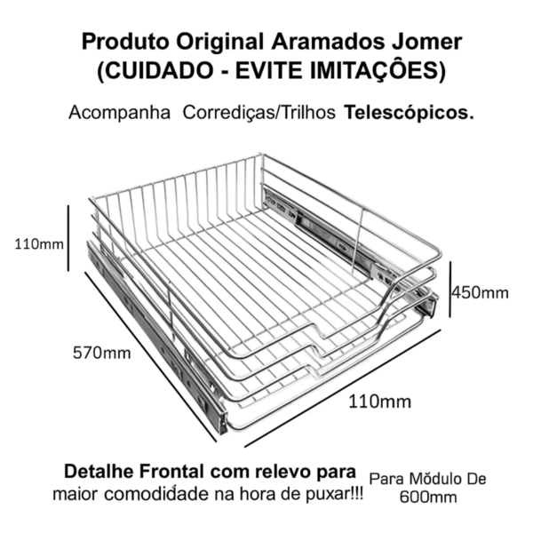 Gaveta Fruteira 600 mm Jomer com Trilhos – 570×110×450 mm - Imagem 2