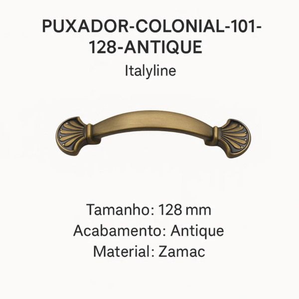 Puxador Colonial Italy Line 101-128mm Zamac Móveis Clássicos - Imagem 3