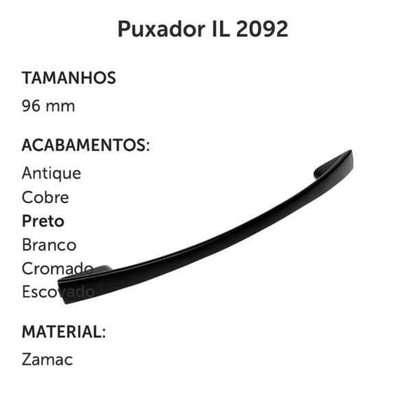 Puxador para moveis IL 2092-096 Preto - Italy Line - Imagem 3