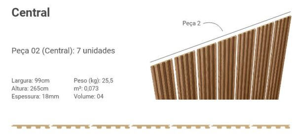 Painel Ripado em MDF Amêndoa 15MM 2,65x1MT (CX C/ 7 peças) - Línea - Imagem 3