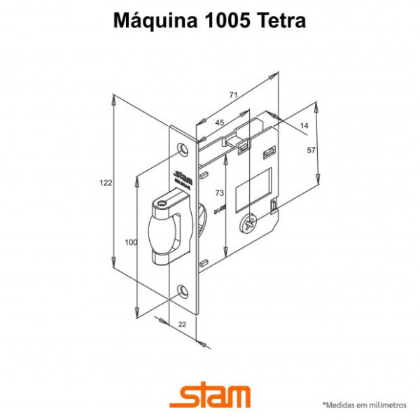 Fechadura 1005 Rolete Quadrada Escovada Auxiliar - STAM - Imagem 2