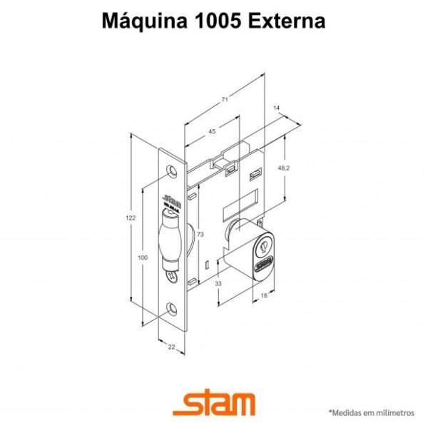Fechadura 1005 Rolete Quadrada Cromada Auxiliar - STAM - Imagem 2