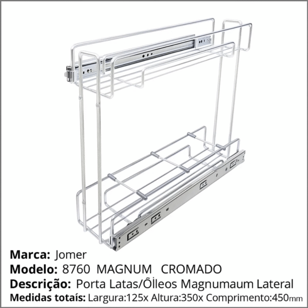 Porta de Temperos latas Jomer 8760 Cromado 125x350x450mm - Imagem 3